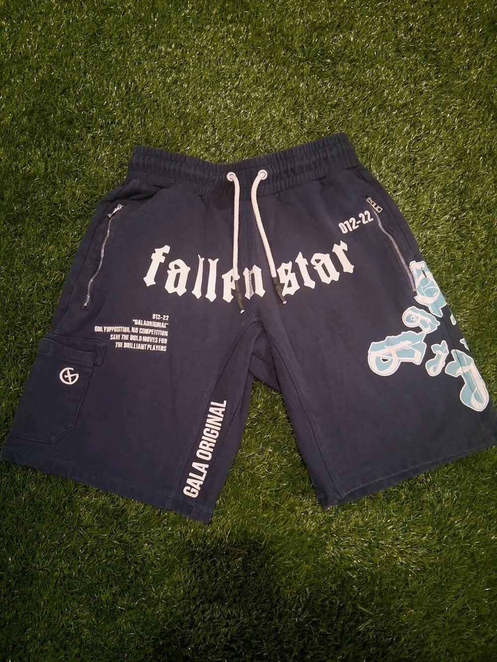 Gala Original Fallen Star Shorts Navy Blue Mens Size S Graphic Streetwear Terry